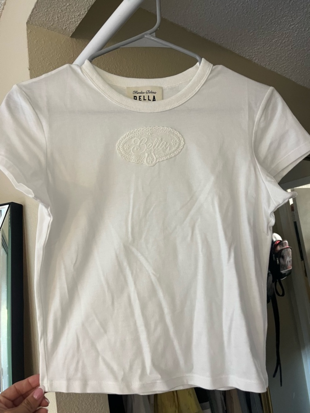 Frankie's Bikinis White Bella Embroidered Crop Tee